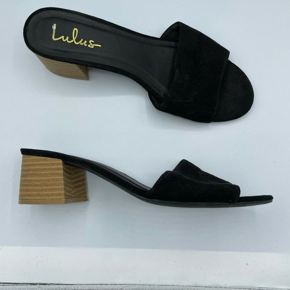 Lulus Shoes - Lulus Black Open Toe Slip On Block Heel Mule 9